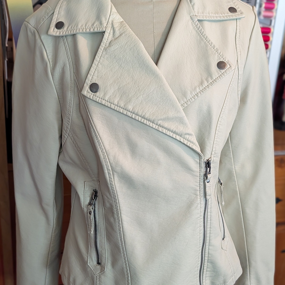 MAX STUDIO Vintage 2000's Classic Women's Cream Khaki Motorcycle Jacket